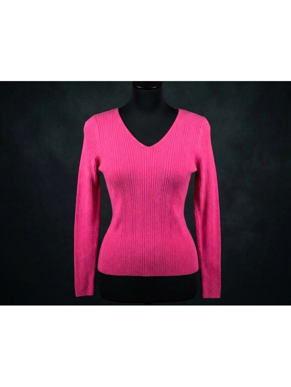 Cato Hot Pink Ribbed V-Neck Long Sleeve Pullover Sweater Women's Size Medium M